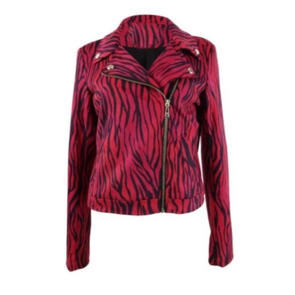 Guess Kingdom Stripe Print Red Moto Jacket - Picture 2 of 7